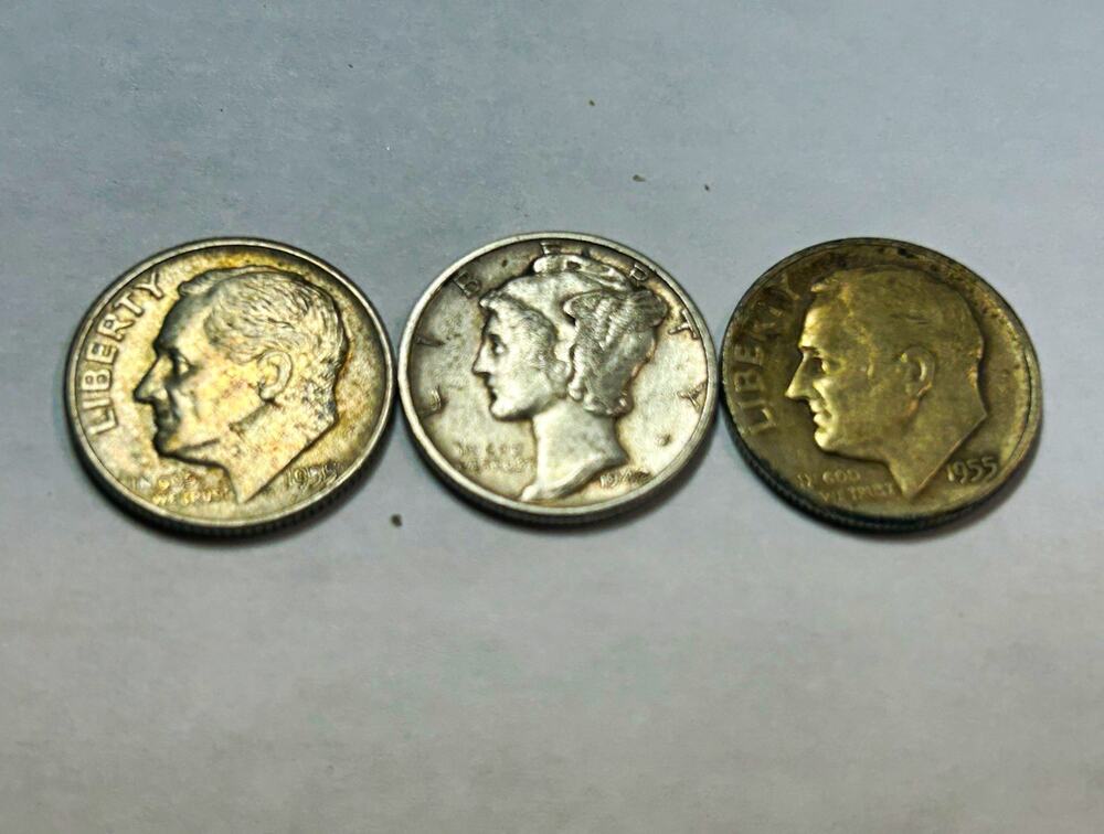 Better Date Dimes 1955 D, 1955 S, 1952 Circulated Roosevelt and Mercury